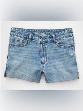 American Eagle Outfitters Indigo Blue Denim Roll-Cuff Mom Short Women's Shorts